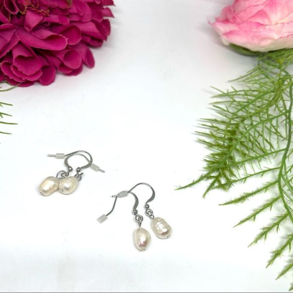 NEW⚜️Freshwater Pearl Semiprecious Drop Earrings - Picture 4 of 5